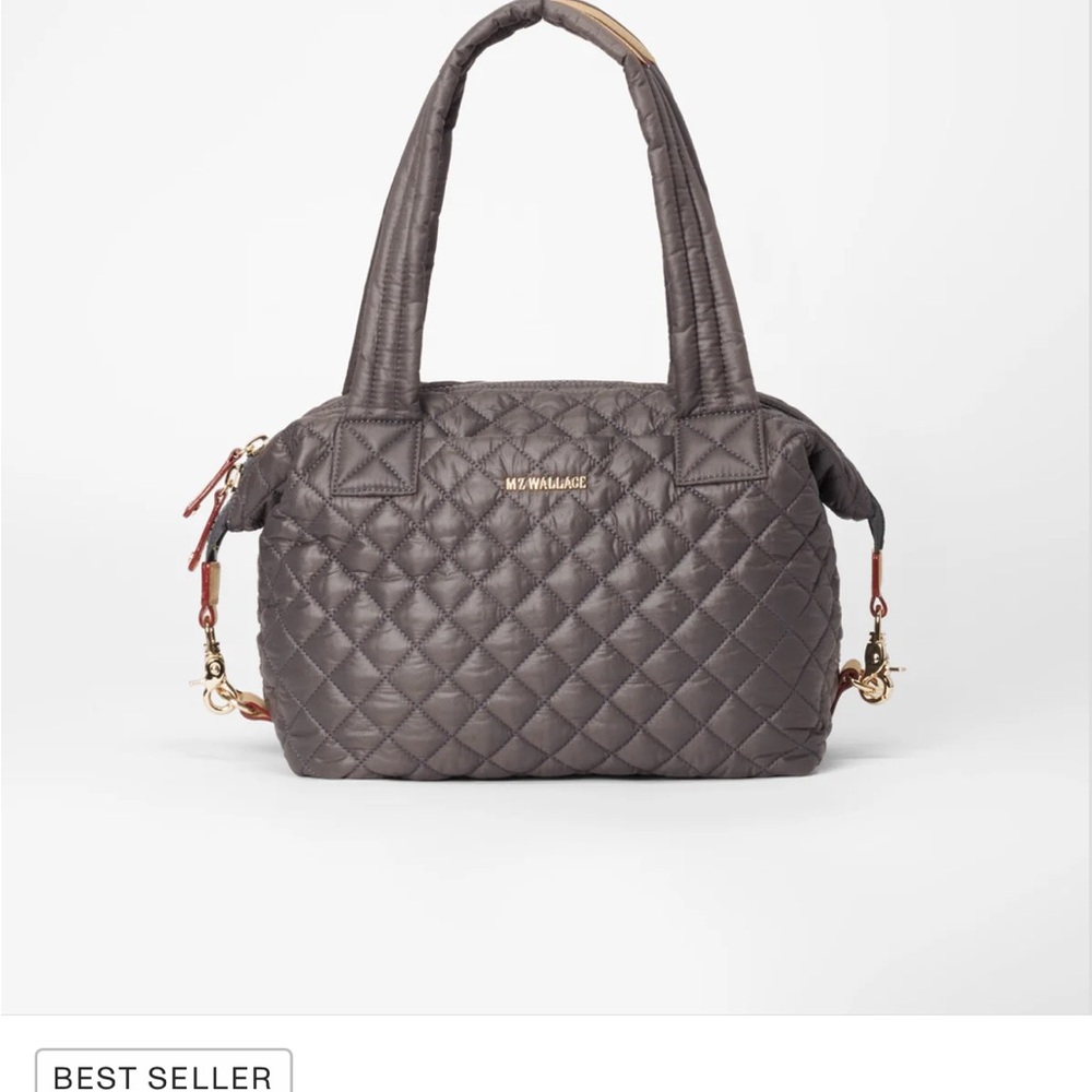 MZ Wallace Quilted Crossbody Satchel in Charcoal with Gold Hardware